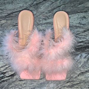 Furry light pink, thin heels